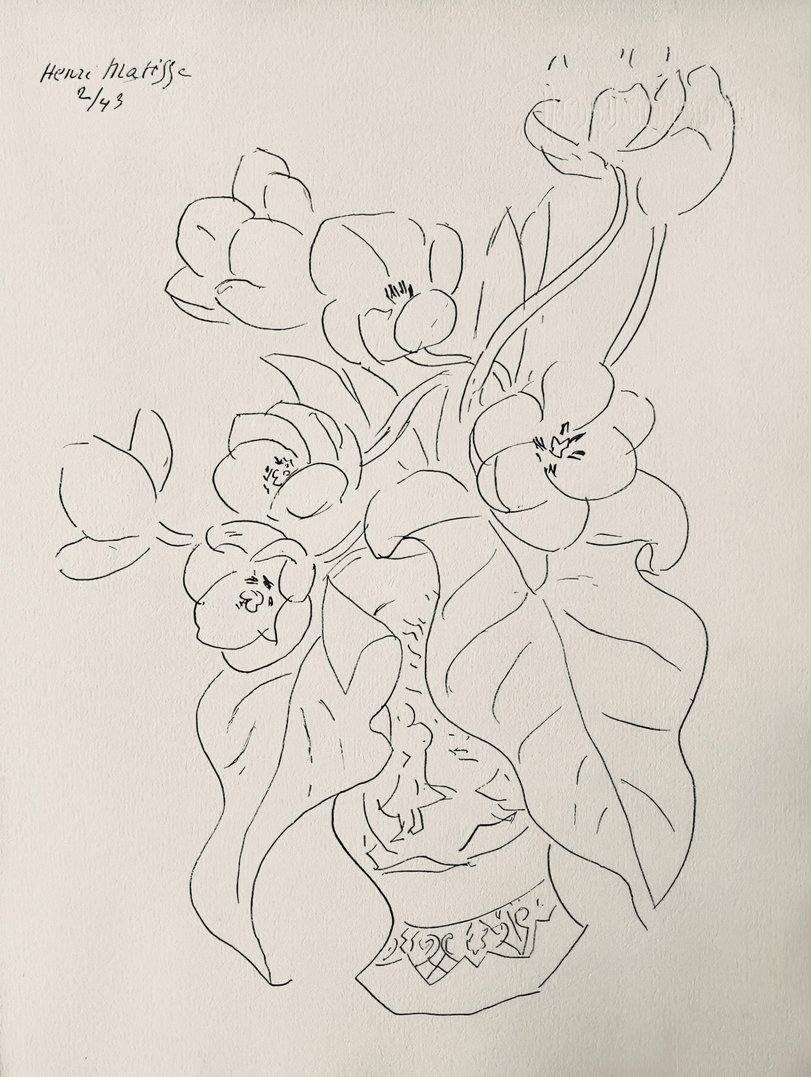 Henri Matisse, Composition, Dessins de Matisse, Hommage no2, Limited Edition Lithograph: Lithograph on velin Johannot d'Annonay paper. Paper Size: 12.83 x 9.84 inches. Excellent condition. Inscription: Signed in the plate and unnumbered, as issued. Notes: From the folio, Hommage No.2, Des