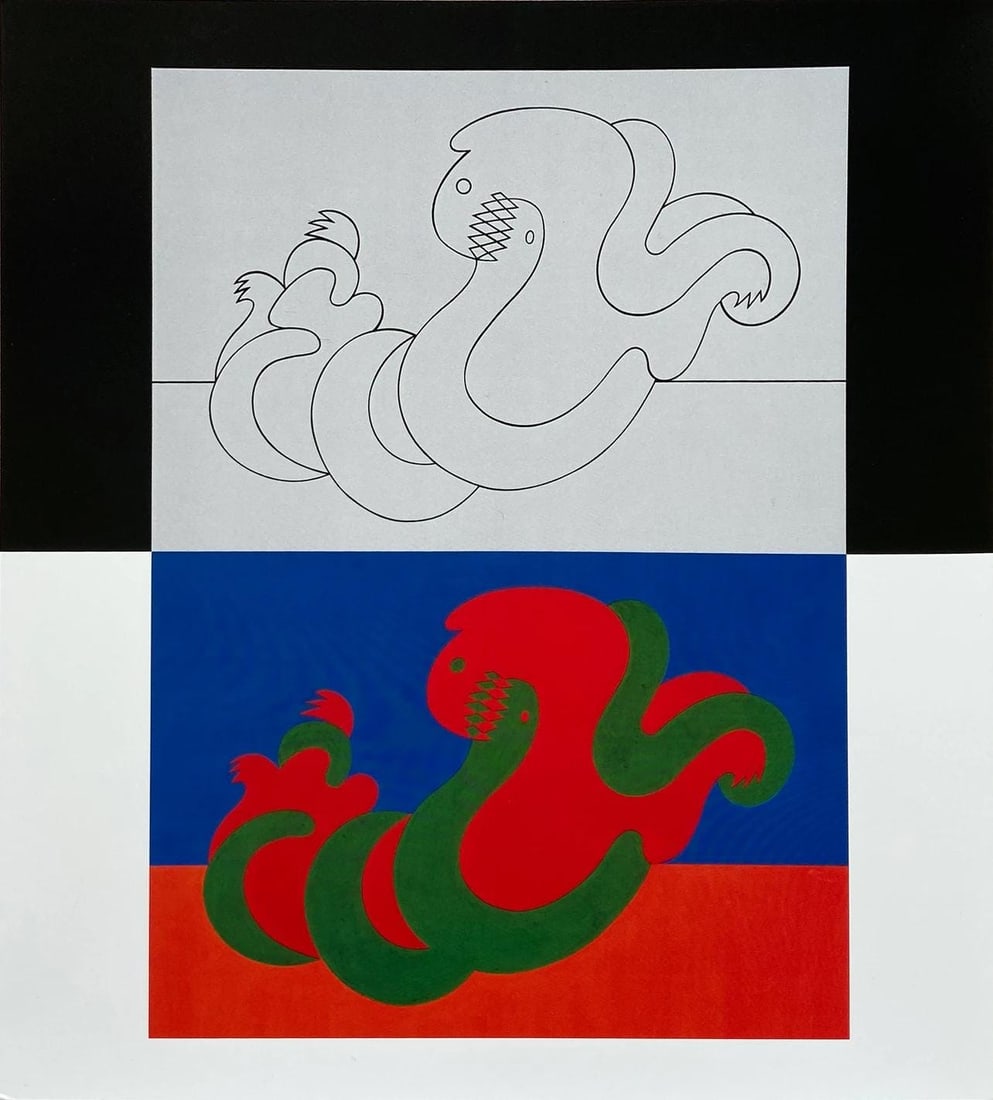 Victor Vasarely, Composition, Graphismes III, Limited Edition Heliogravure: Heliogravure on 280 gm M2 gloss paper. Paper Size: 10.63 x 10.63 inches. Excellent condition. Notes: From the folio, Graphismes III, 1977. Published and printed by Editions du Griffon, Neuchatel, Swit