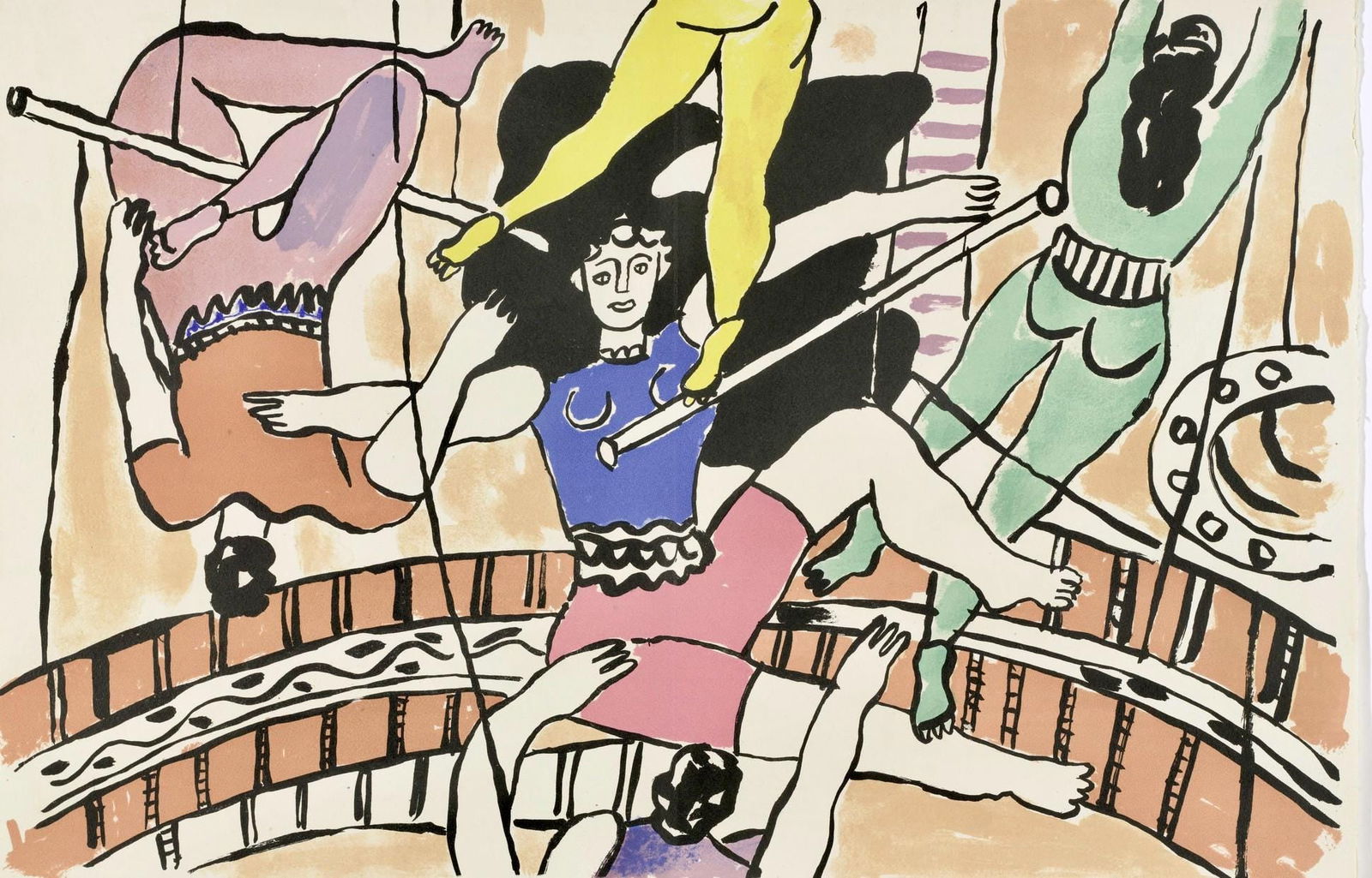 Fernand Leger, Composition, Cirque, Lithographies Originales, Limited Edition Lithograph: Lithograph on velin d'Arches paper. Paper size: 16.63 x 25.38 inches. Excellent condition, with centerfold, as issued. Unsigned and unnumbered, as issued. Notes: From the folio, Cirque, Lithographies