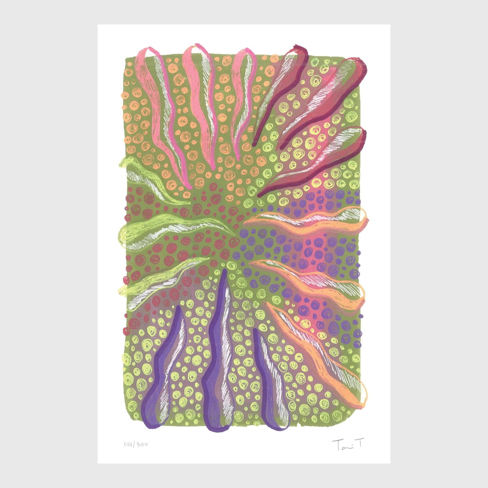 Multicolor Drops with Multicolor Dots: Artist: Tanvi Thakur (1996) Title: Multicolor Drops with Multicolor Dots, Drops With Dots Series Year: 2025 Medium: Archival Pigment Print on Paper Edition: 300 Size: 8 x 12 inches Inscription: Signed