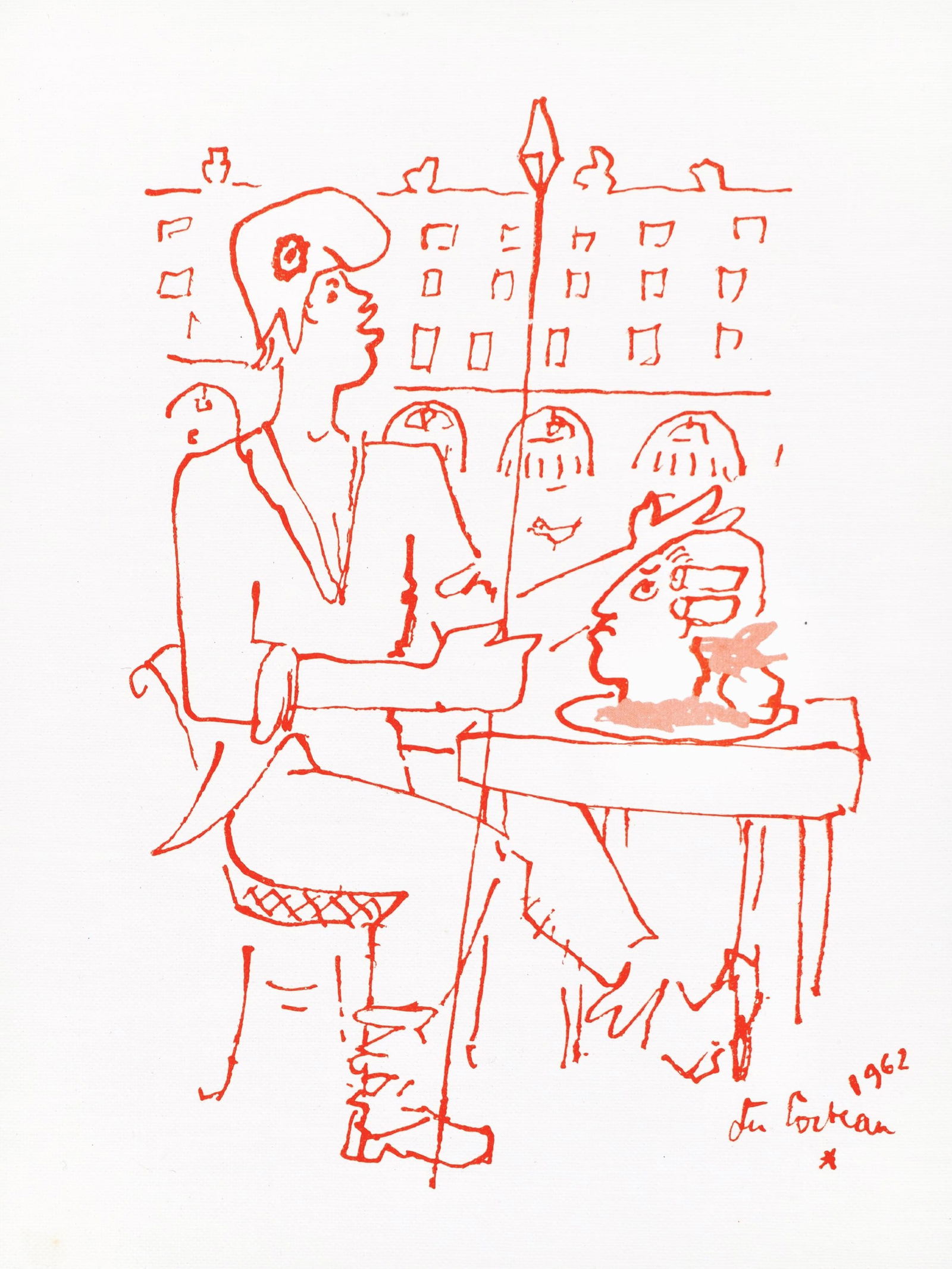Jean Cocteau, Untitled, from Recipes for a Friend, illustrations by Jean Cocteau, Limited Edition: Jean Cocteau (1889-1963); Sans titre (Untitled), 1964. Lithograph on papier de toile enduit paper. Paper size 12 x 9.45 inches. Signed in the plate and unnumbered, as issued. Printed and published by