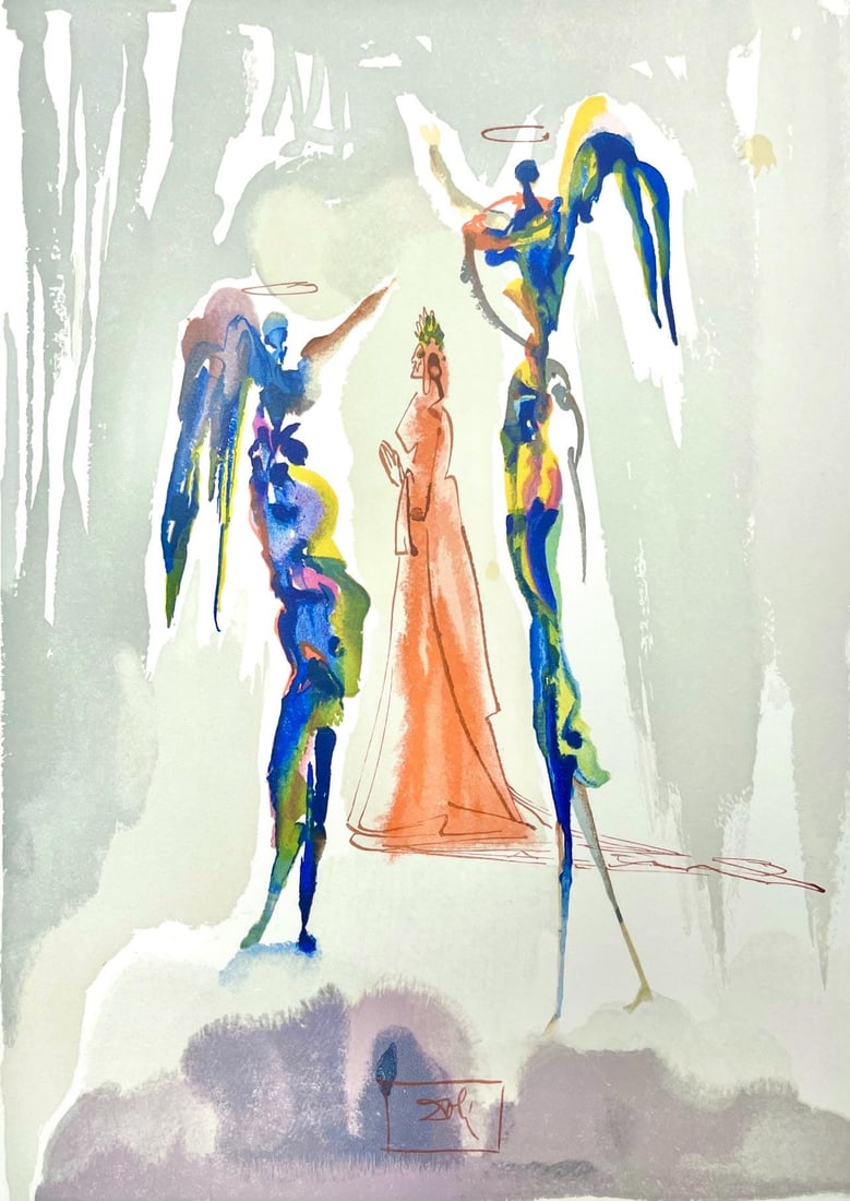 Salvador Dali, Paradies XXVII (Michler/Lopsinger 1039-1138; Field 189-200), Die Gottliche Komodie,: Woodcut in colors on velin de Rives BFK paper, mounted on velin d'Arches support, as issued. Paper size: 13 x 10.375 inches. Inscription: Signed in the block, and unnumbered, as issued. Catalogue rais