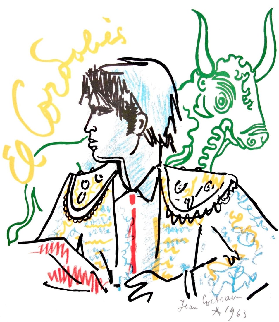 Jean Cocteau, El Cordobes, Taureaux, Lithographies de Jean Cocteau, Limited Edition Lithograph: Lithograph on velin de Rives paper. Paper Size: 15 x 11 inches. Inscription: Signed in the plate and unnumbered, as issued. Condition: Very good/excellent, consistent with age. Notes: From the folio,
