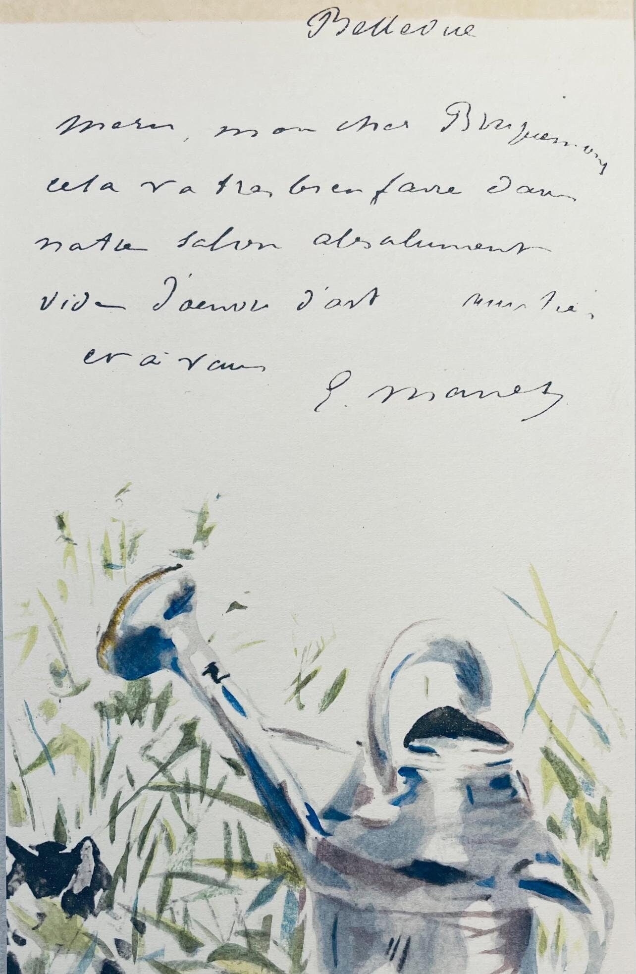 Edouard Manet, Composition, Edouard Manet, Letters with Aquarelles, Limited Edition Lithograph: Lithograph and stencil on velin Foreign Affairs paper mounted on Foreign Affairs museum board, as issued. Paper Size: 10 x 7 inches. Excellent condition. Inscription: Unsigned and unnumbered, as issue