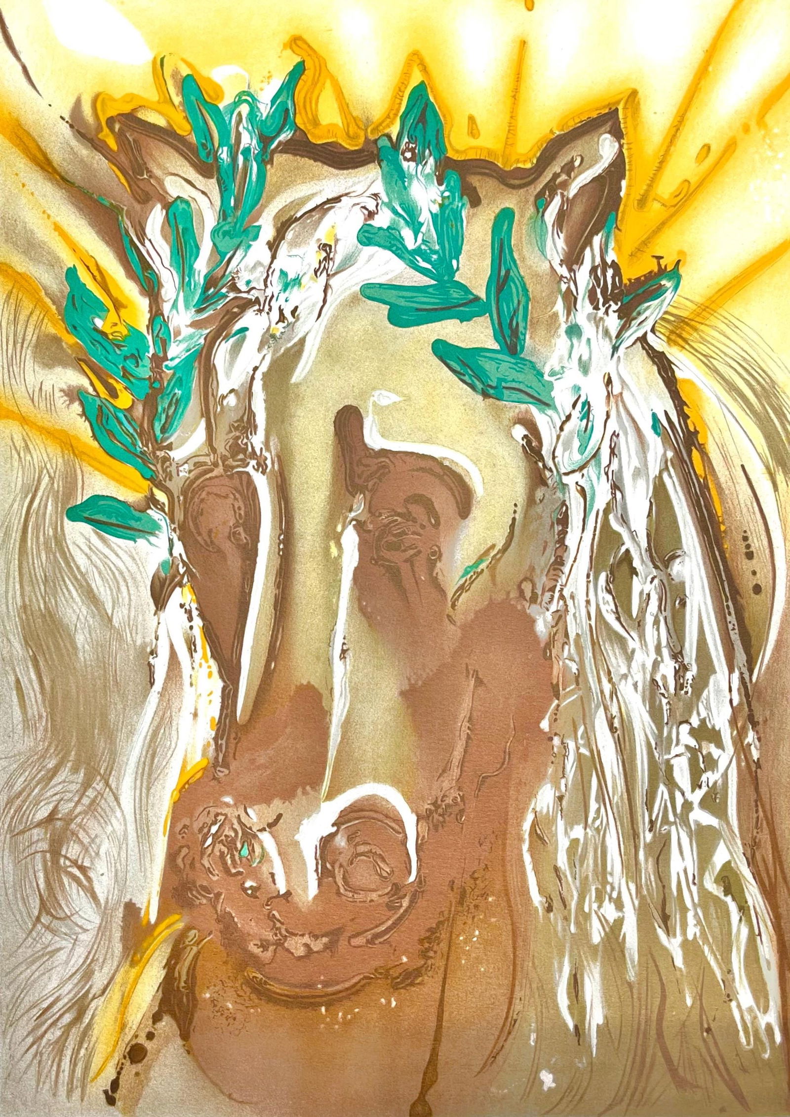 Salvador Dali, Le Cheval du Printemps, Les Chevaux de Dali, Fac-simile Signed, Limited Edition: Lithograph in colors on pur chiffon velin d'Arches paper. Paper size: 22.24 x 14.37 inches. Inscription: Fac-simile signed and unnumbered, as issued. Condition: Very good/excellent, consistent with ag