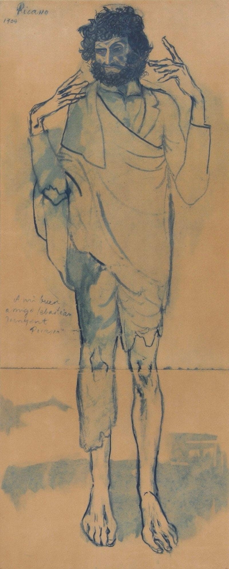 Pablo Picasso, Composition, Les Bleus de Barcelone, Limited Edition Lithograph: Lithograph and stencil with gouache and pastel inks on velin de Rives paper, archivally hinged on velin de Rives backing sheet, as issued. Paper size: 21.34 x 16.5 inches. Excellent condition, with ce