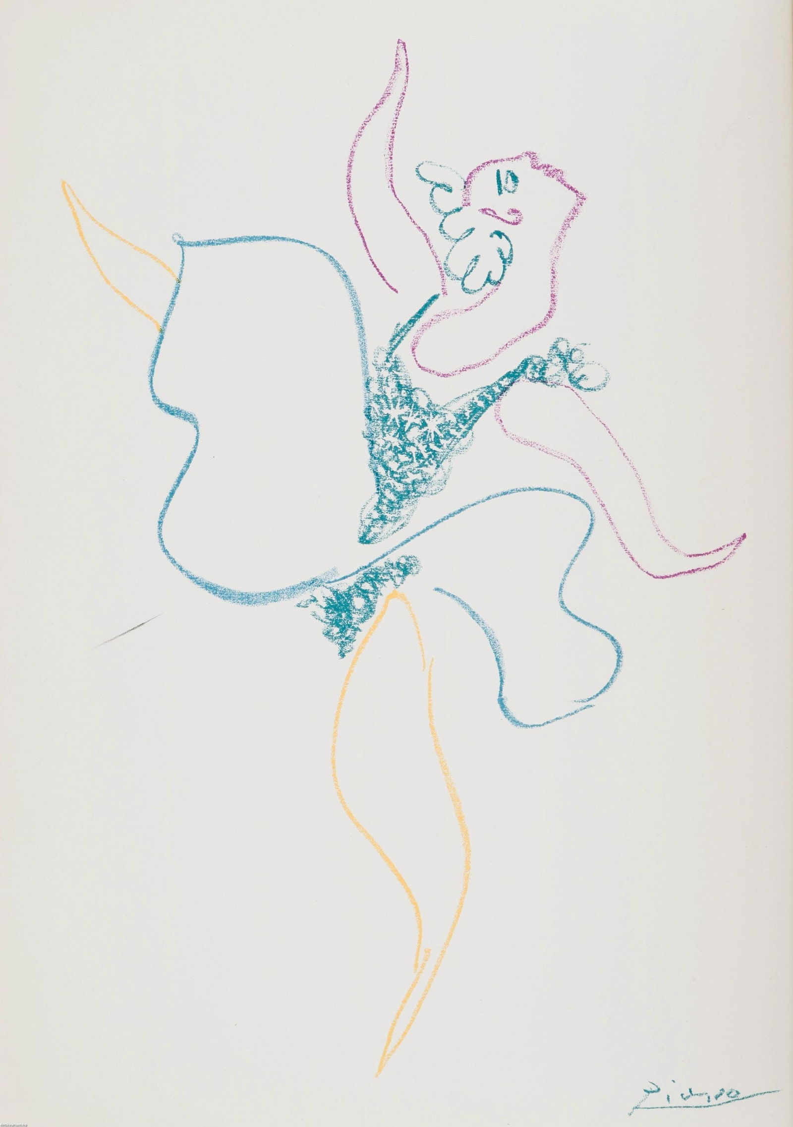 Pablo Picasso, Composition (Cramer 68; Reuße 656; Mourlot 259), Le Ballet, Limited Edition: Lithograph on velin paper. Paper size: 12.48 x 8.82 inches. Excellent condition. Unsigned and unnumbered, as issued. Notes: From the volume, Le Ballet, 1954. Published by Librairie Hachette, Paris, an