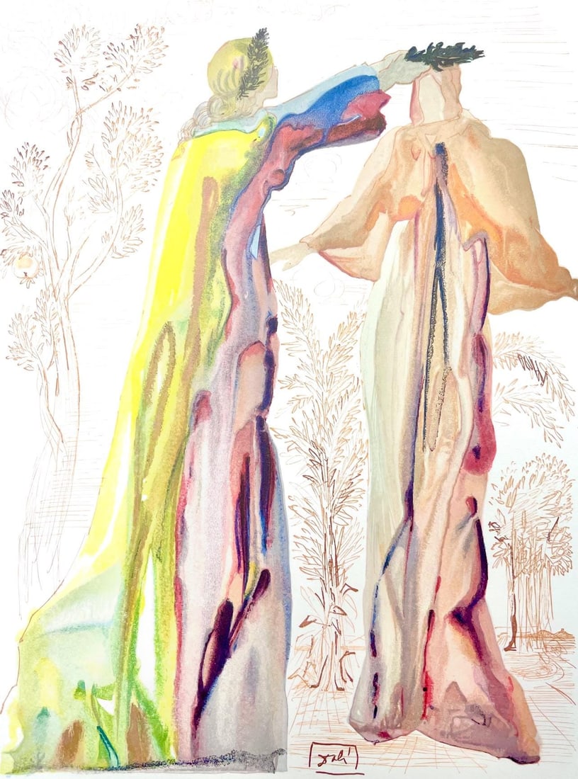 Salvador Dali, Fegefeuer XXVII (Michler/Lopsinger 1039-1138; Field 189-200), Die Gottliche Komodie,: Woodcut in colors on velin de Rives BFK paper, mounted on velin d'Arches support, as issued. Paper size: 13 x 10.375 inches. Inscription: Signed in the block, and unnumbered, as issued. Catalogue rais