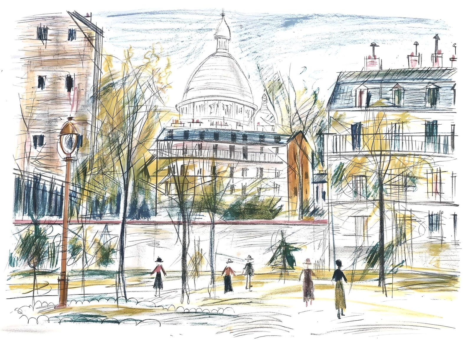 Maurice Utrillo, Composition, Eloge de Maurice Utrillo, Limited Edition Lithograph: Lithograph on velin Vidalon blanc paper. Paper size: 13.18 x 20.10 inches. Excellent condition, with centerfold, as issued. Unsigned and unnumbered, as issued. Notes: From the album, Eloge de Maurice