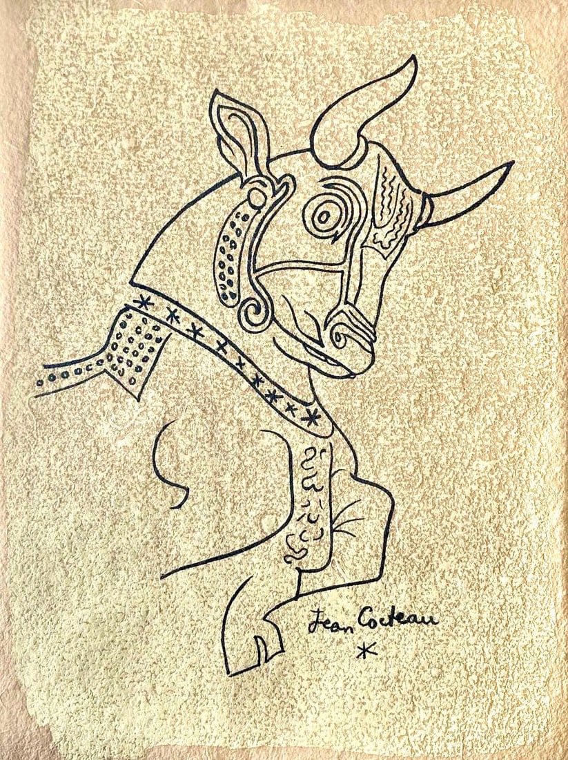 Jean Cocteau, Taureau de Persepolis, Taureaux, Lithographies de Jean Cocteau, Limited Edition: Lithograph on velin de Rives paper. Paper Size: 15 x 11 inches. Inscription: Signed in the plate and unnumbered, as issued. Condition: Very good/excellent, consistent with age. Notes: From the folio,