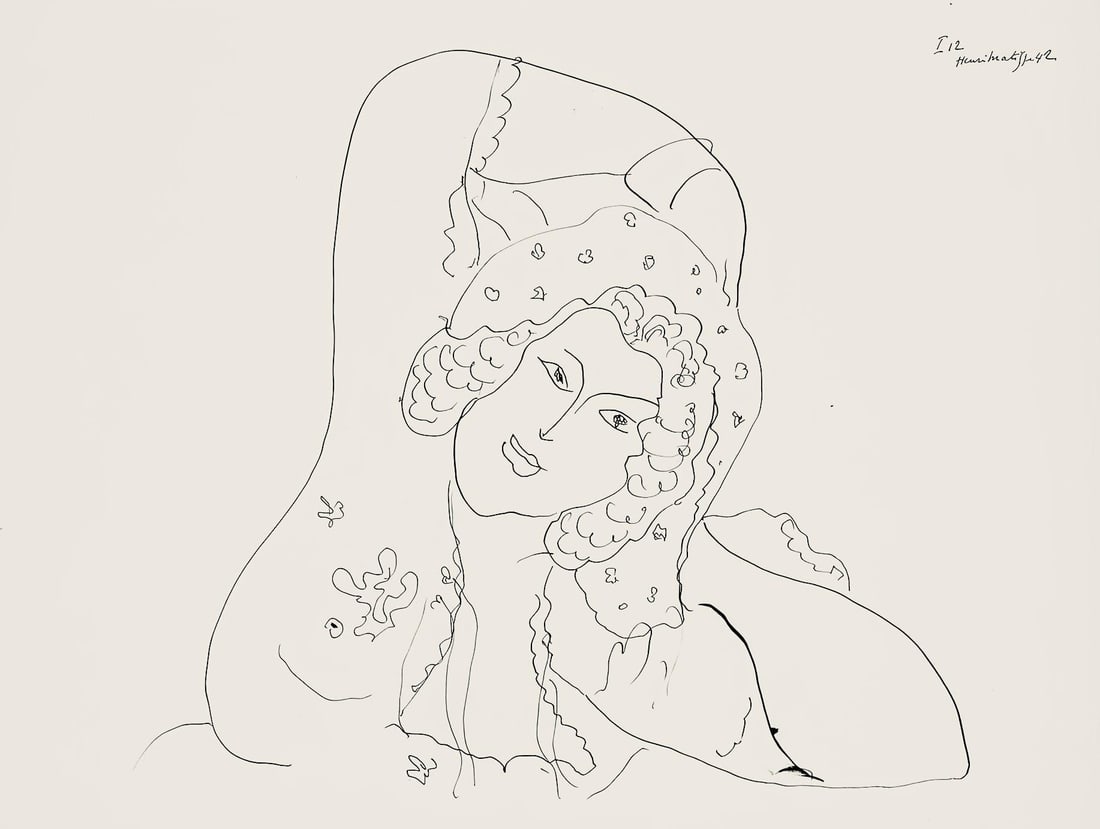 Henri Matisse, Serie I, var. 12 (Duthuit 9), Henri Matisse, Dessins, Themes et variations, Limited: Lithograph on velin pur fil paper. Paper Size: 9.625 x 12.875 inches. Excellent condition. Inscription: Signed in the plate and unnumbered, as issued. Notes: From the folio, Henri Matisse, Dessins,