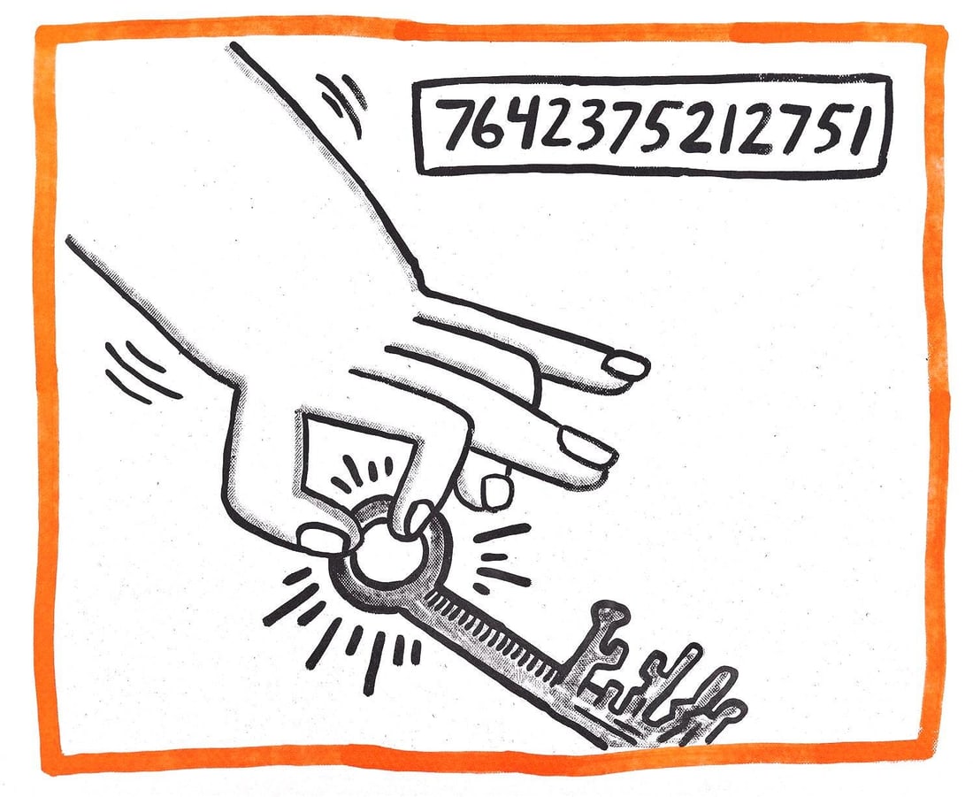 Keith Haring, Composition, Against All Odds, Limited Edition Lithograph: Lithograph on acid-free Rivoli paper. Paper Size: 8.5 x 10.3 inches. Inscription: Unsigned and unnumbered, as issued. Condition: Very good/excellent, consistent with age. Notes: From the album, Agains