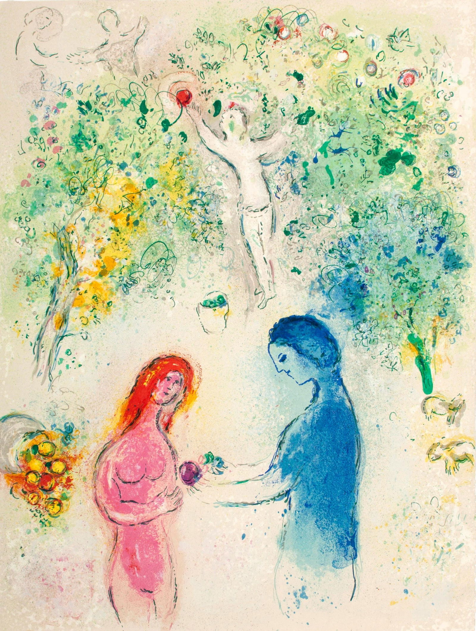 Marc Chagall, Frontispiece, Daphnis et Chloe, Limited Edition Heliogravure: Heliogravure on velin paper. Paper Size: 12.5 x 9.5 inches. Inscription: Unsigned and unnumbered, as issued. Condition: Very good/excellent, consistent with age. Notes: From the album, Daphnis and Chl