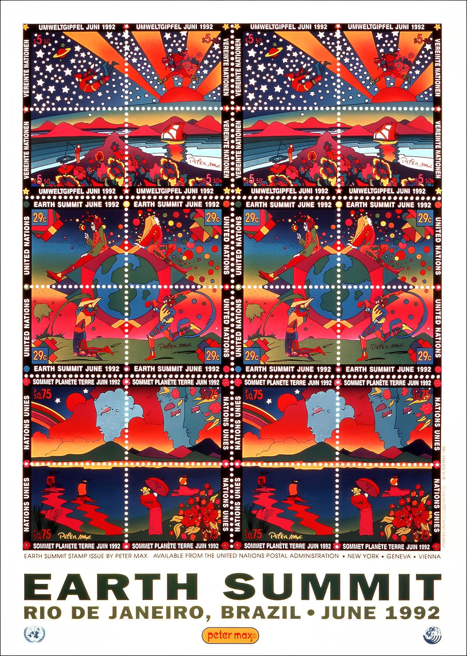 Peter Max, Earth Summit, 1992, Hand Signed, Official Edition Offset Lithograph (1 of 4)