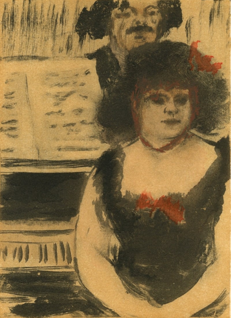 Edgar Degas, La Pianiste et le Chanteur, E. Degas Monotypes, Limited Edition Monotype: Engraving on velin du Marais paper. Unsigned and unnumbered, as issued. Paper Size: 12.25 x 9.125 inches. Excellent condition. Notes: From the volume, E. Degas Monotypes, 1948. Published by Quatre Che