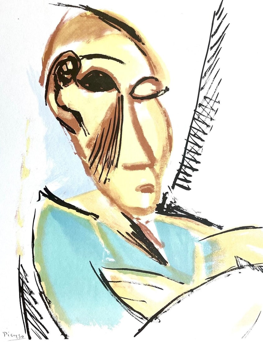Pablo Picasso, Study for Les Demoiselles D'Avignon (Orozco 95), Picasso: Fifteen Drawings, Limited: Lithograph and stencil on velin paper. Unsigned and unnumbered, as issued. Paper Size: 18.75 x 12.625 inches. Excellent condition. Notes: From the folio, Picasso: Fifteen Drawings, 1946. Published by