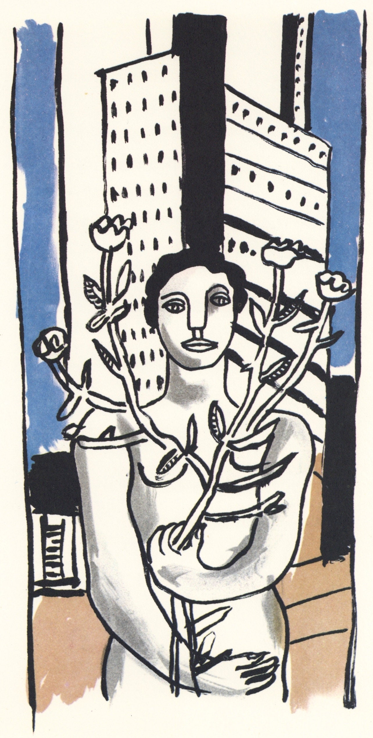 Fernand Leger, Composition, mes voyages: Lithograph on velin bouffant des Papeteries de Hauteville paper. Paper Size: 13.78 x 9.84 inches. Excellent condition. Unsigned and unnumbered, as issued. Notes: From the folio, Fernand Leger mes voya