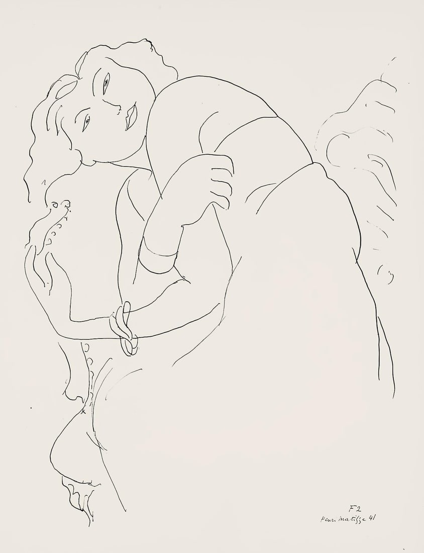 Henri Matisse, Serie F, var. 2 (Duthuit 9), Henri Matisse, Dessins, Themes et variations, Limited: Lithograph on velin pur fil paper. Paper Size: 12.875 x 9.625 inches. Excellent condition. Inscription: Signed in the plate and unnumbered, as issued. Notes: From the folio, Henri Matisse, Dessins,