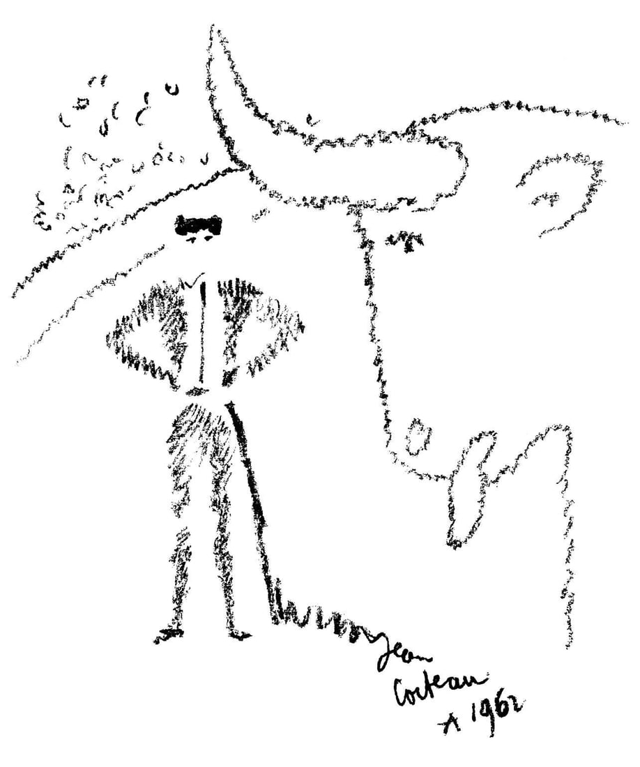 Jean Cocteau, Confrontation, Taureaux, Lithographies de Jean Cocteau, Limited Edition Lithograph: Lithograph on velin de Rives paper. Paper Size: 15 x 11 inches. Inscription: Signed in the plate and unnumbered, as issued. Condition: Very good/excellent, consistent with age. Notes: From the folio,