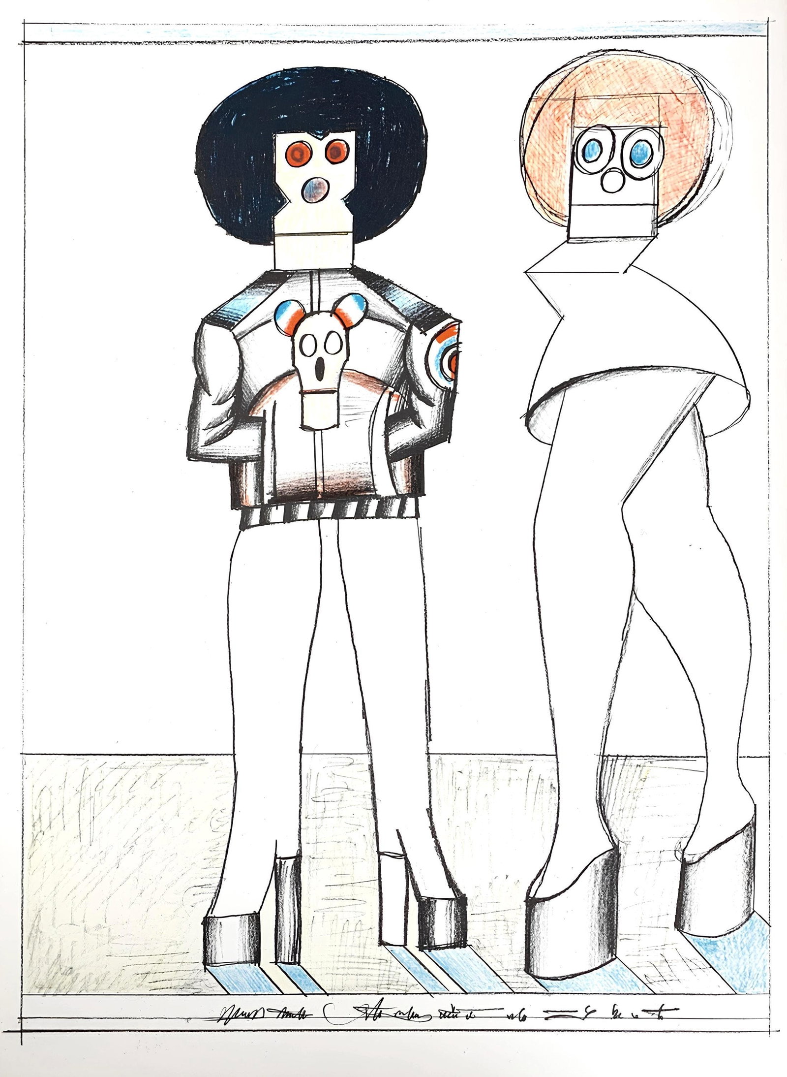 Saul Steinberg, Composition, Derriere le miroir, Limited Edition Lithograph: Lithograph on velin paper. Paper Size: 15 x 11 inches. Excellent condition. Inscription: Unsigned and unnumbered, as issued. Notes: From Derriere le miroir, N deg 224, 1977. Published by Aime Maeght,