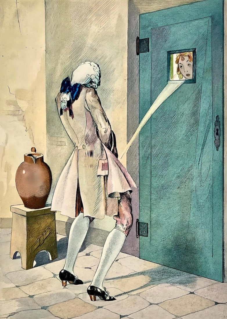 Umberto Brunelleschi, Composition, La Lecon d'amour dans un parc, Limited Edition Lithograph: Lithograph and stencil on velin d'Arches paper. Paper size: 13.11 x 10.039 inches. Excellent condition. Unsigned and unnumbered, as issued. Notes: From the volume, La Lecon d'amour dans un parc, 1933.