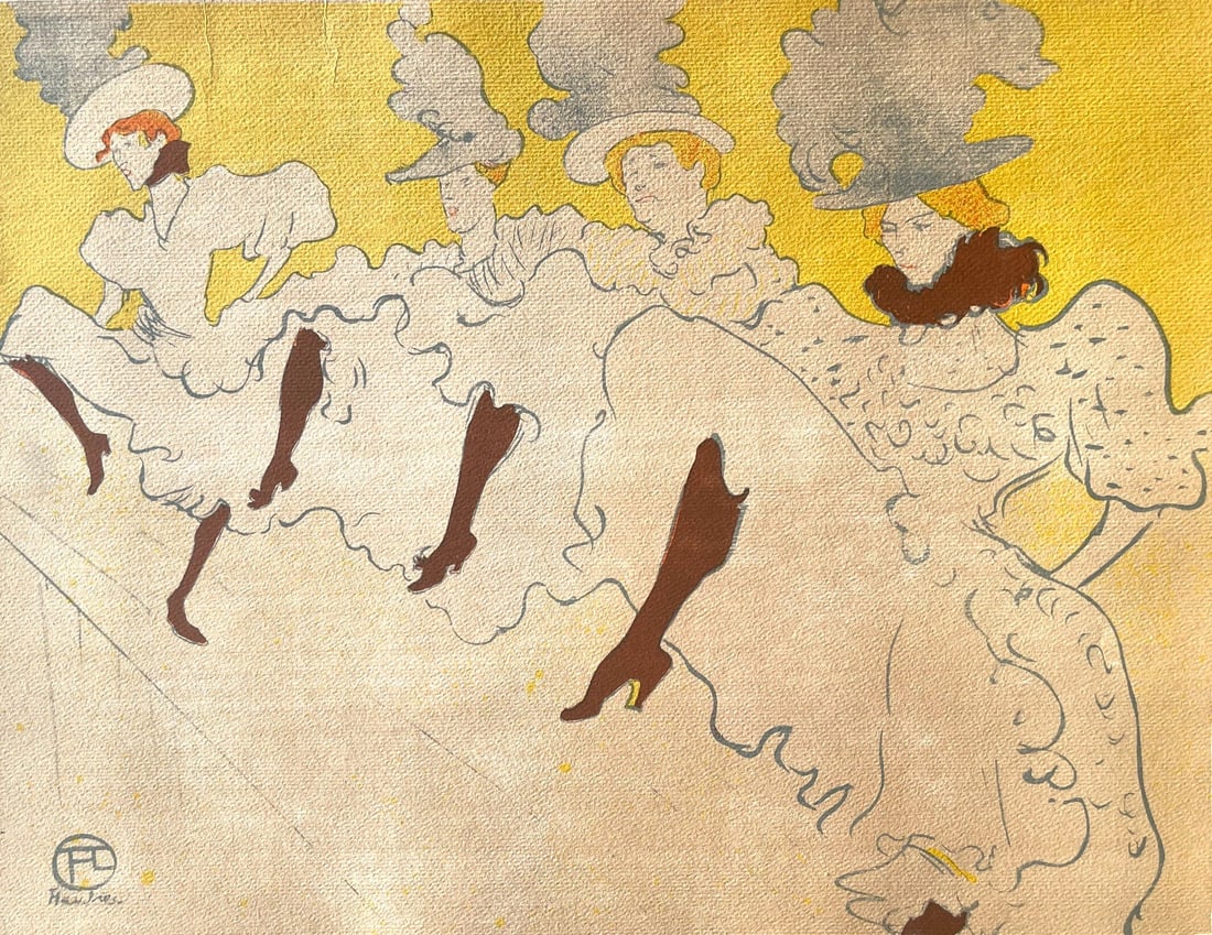 Henri de Toulouse-Lautrec, La Troupe de Mademoiselle Eglantine, TLautrec, Philadelphia Museum of: Lithograph and stencil on velin paper. Unsigned and unnumbered. Paper Size: 17 x 13 inches. Excellent condition. Notes: From the folio, TLautrec, A Portfolio Of Twelve Reproductions of Lithographs by