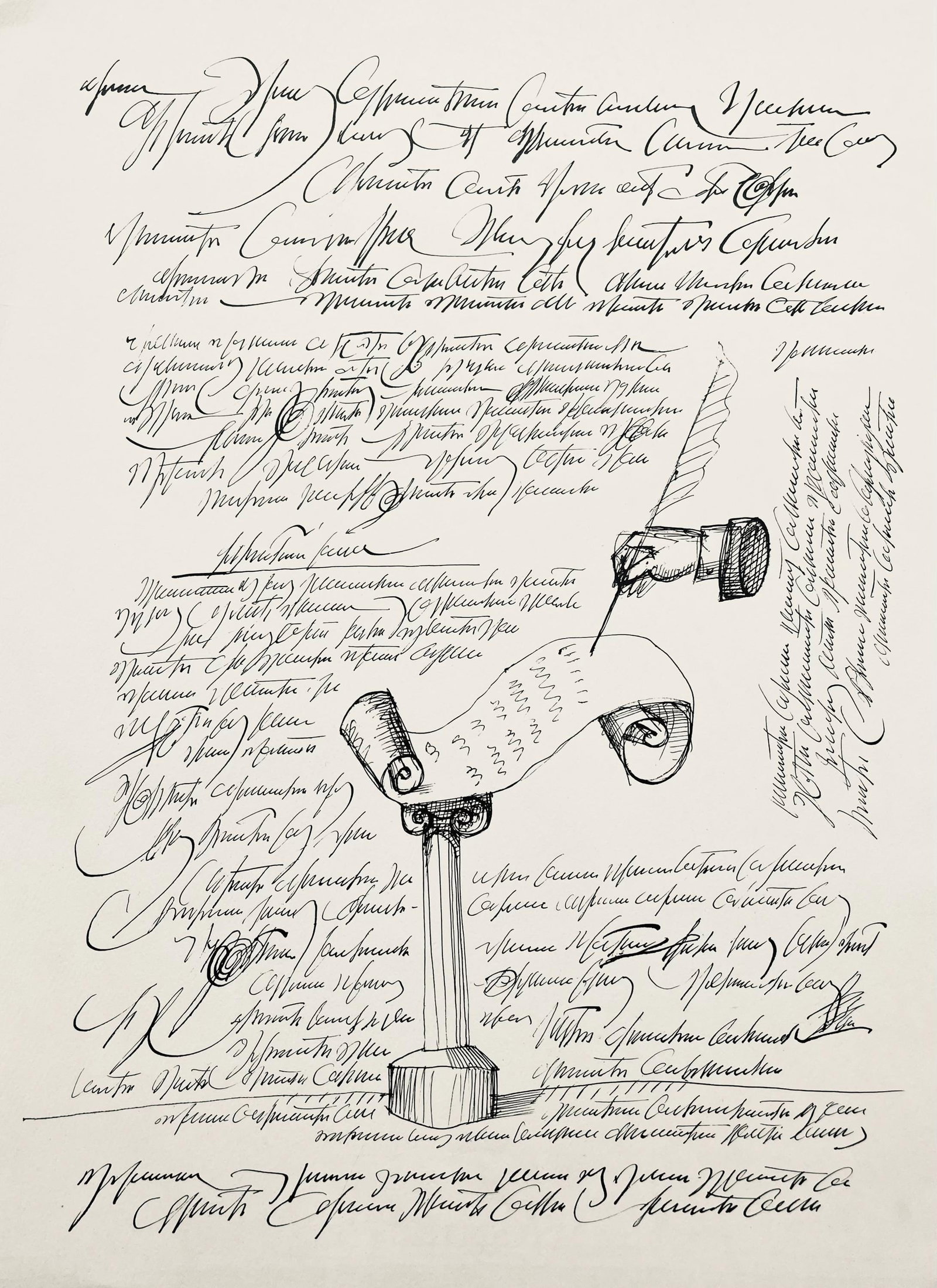 Saul Steinberg, Composition, Derriere le miroir, Limited Edition Lithograph: Lithograph on velin paper. Paper Size: 15 x 11 inches. Excellent condition. Inscription: Unsigned and unnumbered, as issued. Notes: From Derriere le miroir, N deg 157, 1966. Published by Aime Maeght,