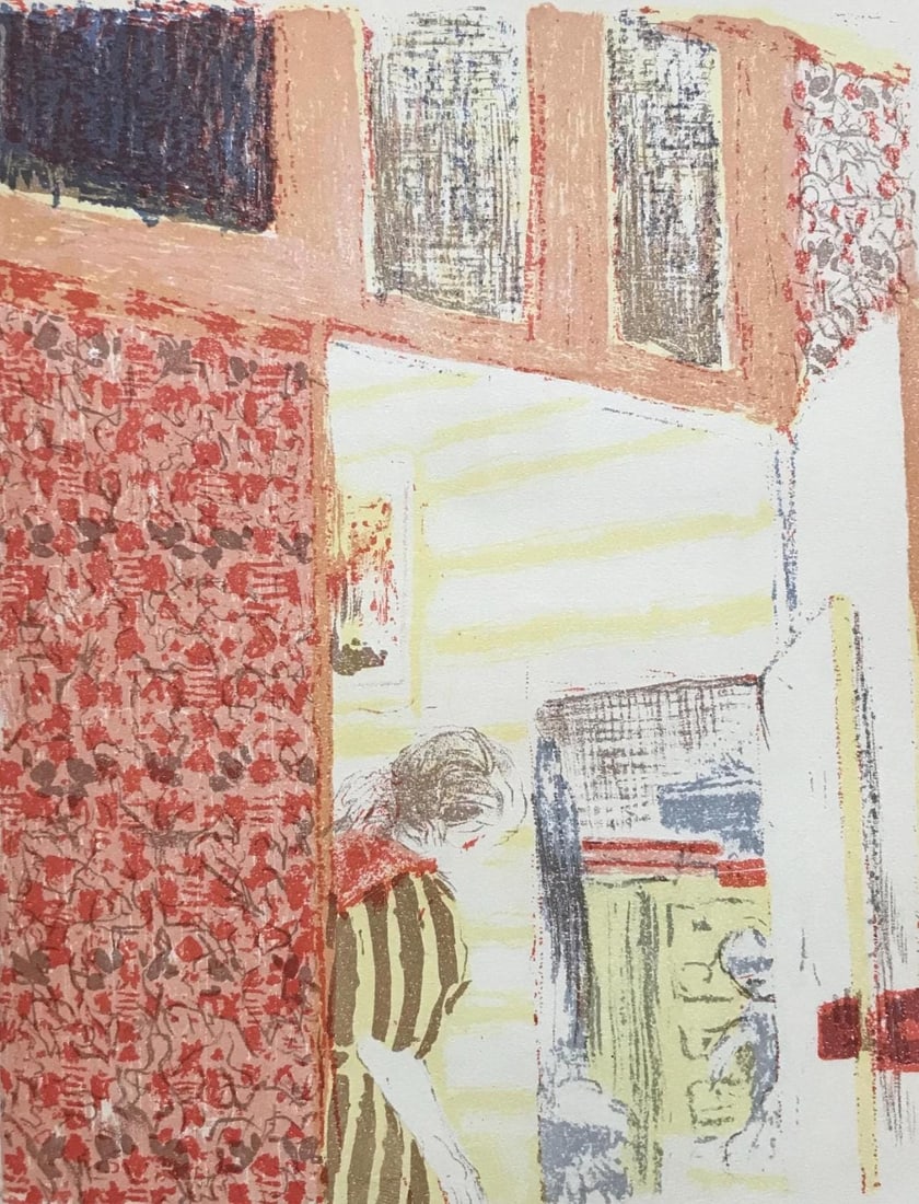 Edouard Vuillard, Interieur aux tentures roses, L'œuvre grave de Vuillard, Limited Edition: Lithograph on grand velin Renage paper. Inscription: Unsigned and unnumbered, as issued. Paper Size: 12.375 x 9.5 inches; image size: 11.81 x 9.05 inches. Excellent condition. Notes: From the album, L