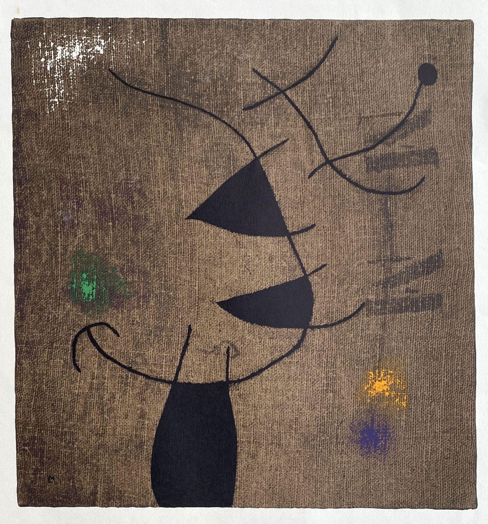 Joan Miro, Composition (Cramer 105), Femmes, Limited Edition Heliogravure: Heliogravure on velin d'Arches paper. Paper size: 22.0079 x 17.8 inches. Excellent condition. Unsigned and unnumbered, as issued. Notes: From the folio, Joan Miro, Femmes, 1965. Published by Maeght Ed
