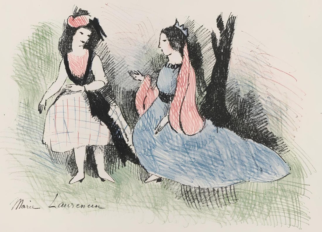 Marie Laurencin, Composition, Alice's Adventures in Wonderland, Limited Edition Lithograph: Lithograph on velin de Rives BFK a la forme paper. Paper Size: 9.84 x 11.81 inches. Excellent condition. Inscription: Signed in the plate and unnumbered, as issued. Notes: From the album, Alice's Adve