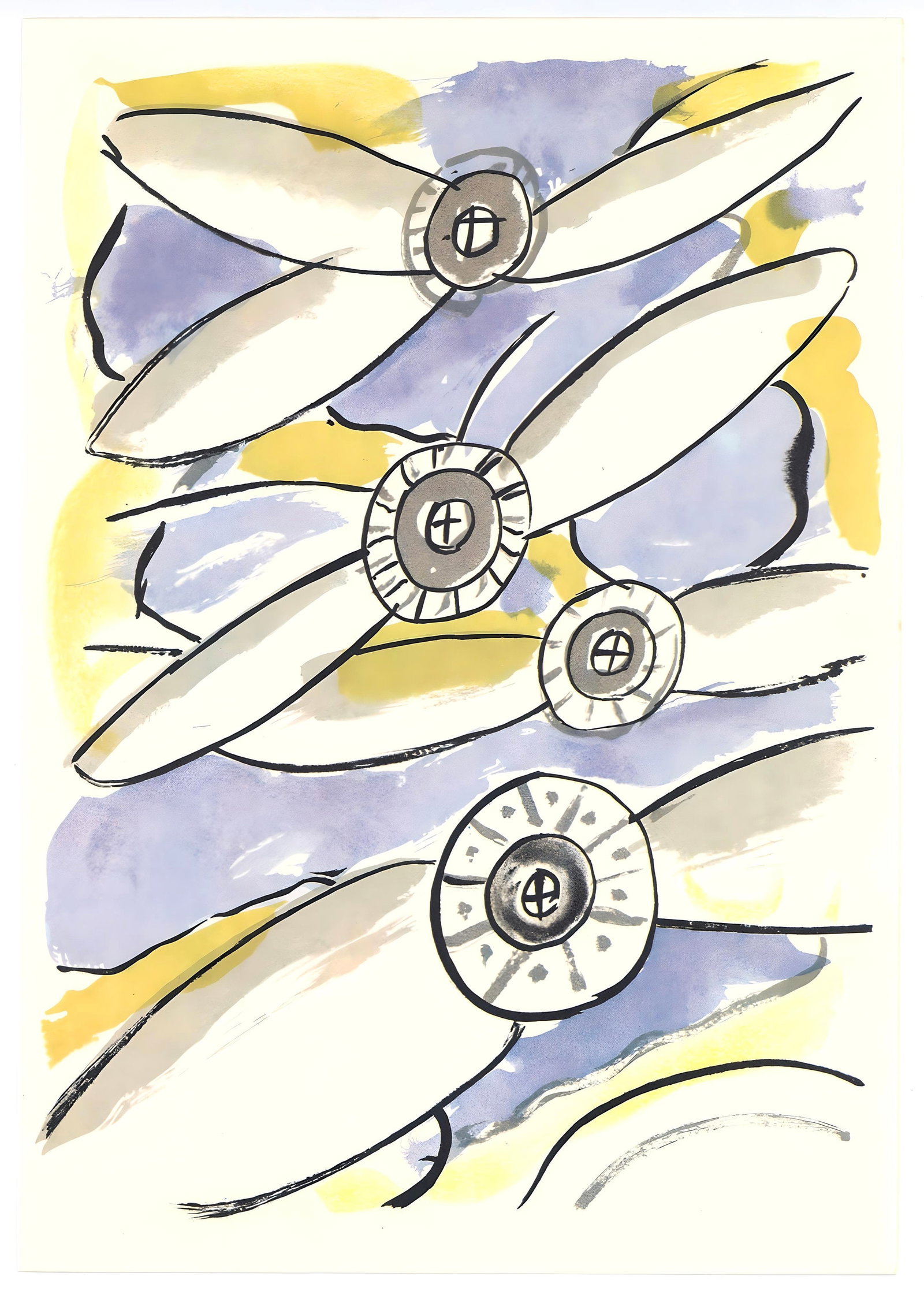 Fernand Leger, Composition, mes voyages: Lithograph on velin bouffant des Papeteries de Hauteville paper. Paper Size: 13.78 x 9.84 inches. Excellent condition. Unsigned and unnumbered, as issued. Notes: From the folio, Fernand Leger mes voya