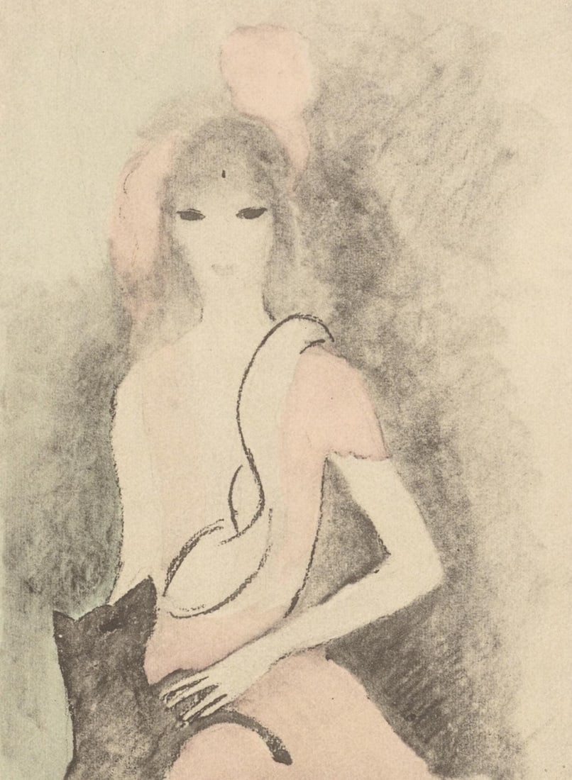 Marie Laurencin, Composition, Les Biches, Limited Edition Lithograph: Lithograph and stencil on papier velin des Manufactures d'Arches paper. Unsigned and unnumbered, as issued. Paper size: 11 x 8.875 inches. Excellent condition. Notes: From the volume, Les Biches,