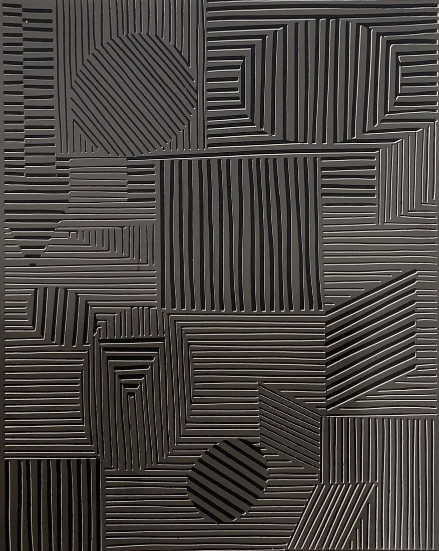 Victor Vasarely, Composition, Cinetiques, Limited Edition Heliogravure: Heliogravure on Mylar laid on 280 gm M2 gloss paper. Paper Size: 11.61 x 9.25 inches. Excellent condition. Notes: From the folio, Cinetiques, 1972. Published and printed by Editions du Griffon, Neucha