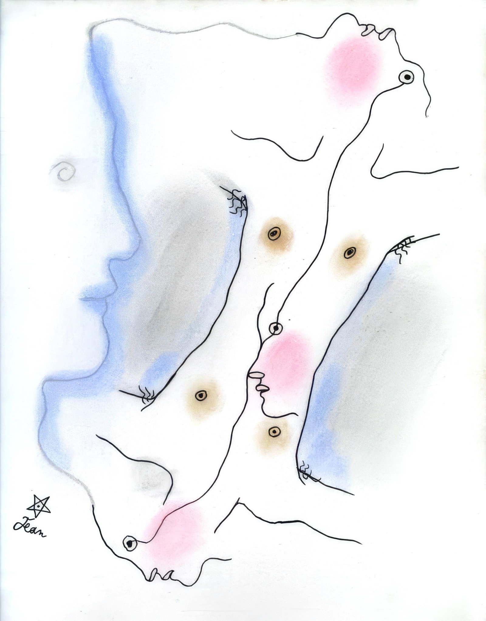 Jean Cocteau, Untitled, from The White Book, Limited Edition Lithograph and Pochoir, 1930: Jean Cocteau (1889-1963); Sans titre (Untitled), 1930. Lithograph and pochoir with hand coloring on velin d'Arches paper. Paper size 11.81 x 9.06 inches. Unsigned and unnumbered, as issued. Printed