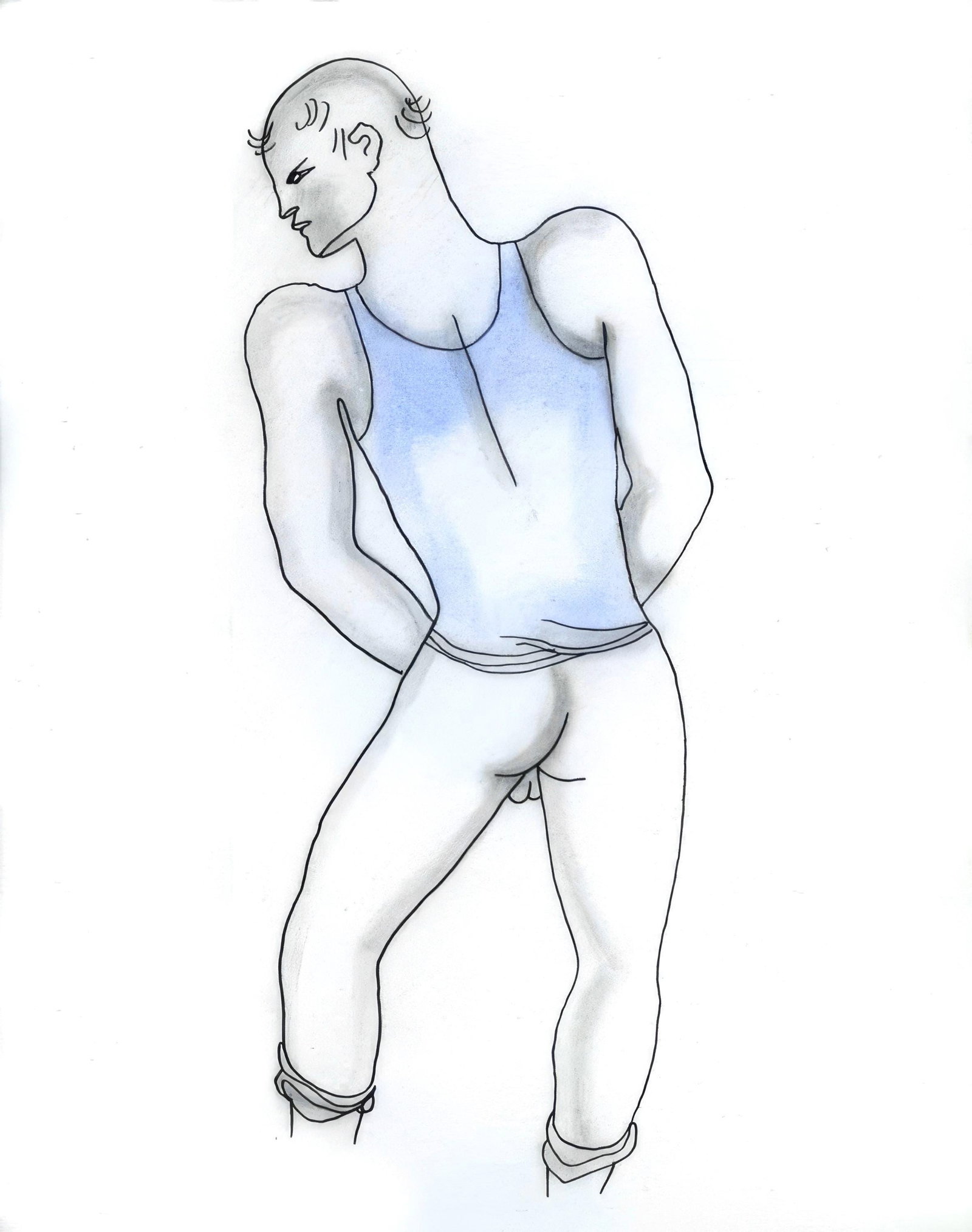 Jean Cocteau, Untitled, from The White Book, Limited Edition Lithograph and Pochoir, 1930: Jean Cocteau (1889-1963); Sans titre (Untitled), 1930. Lithograph and pochoir with hand coloring on velin d'Arches paper. Paper size 11.81 x 9.06 inches. Unsigned and unnumbered, as issued. Printed by