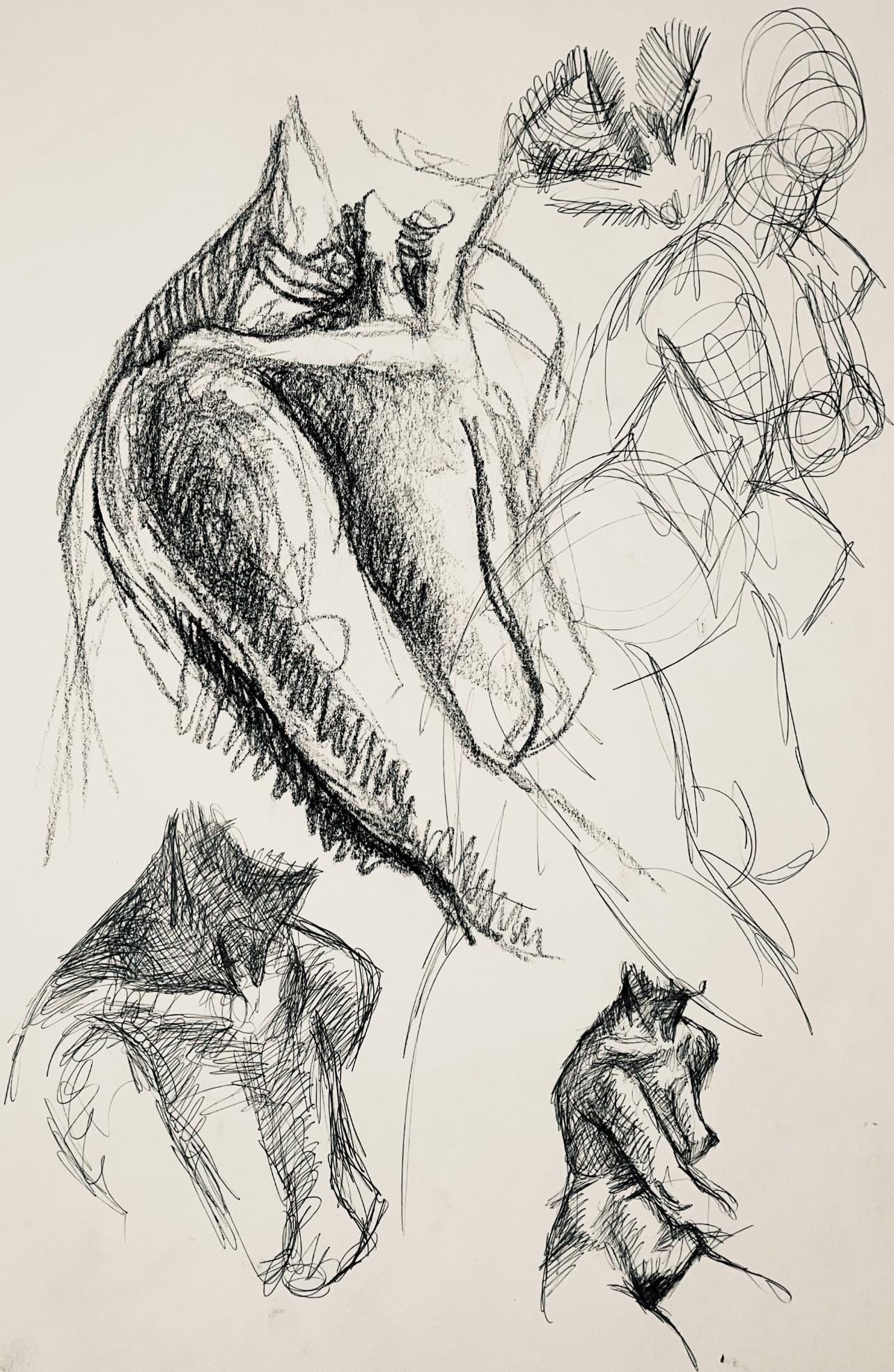 Ian Hornak, Renaissance Female Nude Figure Study, 1963, Original Drawing: Charcoal on velin paper, circa 1963. Paper Size: 23 x 18 inches. Good condition, consistent with age. Inscription: Unsigned, Estate stamped, verso. Provenance: Estate of Ian Hornak, East Hampton. Note