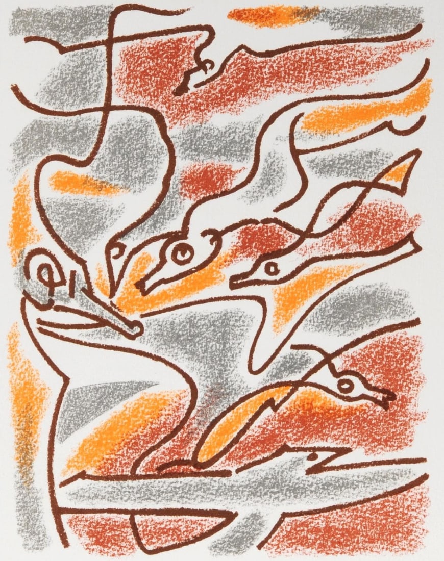 Andre Masson, Composition (Cramer 97), Une Etoile de Craie, Limited Edition Lithograph: Lithograph on velin d'Arches paper. Paper size: 14 x 10.875 inches. Excellent condition. Inscription: unsigned and unnumbered, as issued. Notes: From the folio, Une Etoile de Craie, seize lithographie