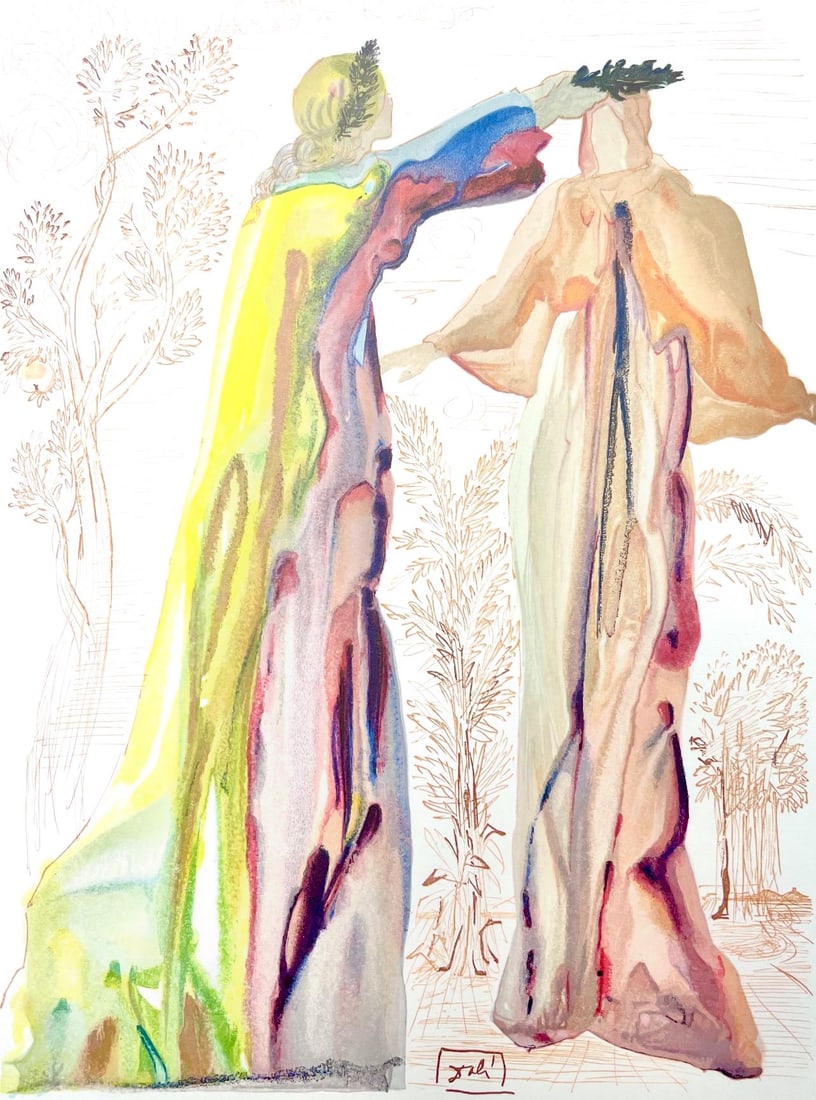 Salvador Dali, Fegefeuer XXVII (Michler/Lopsinger 1039-1138; Field 189-200), Die Gottliche Komodie,: Woodcut in colors on velin de Rives BFK paper, mounted on velin d'Arches support, as issued. Paper size: 13 x 10.375 inches. Inscription: Signed in the block, and unnumbered, as issued. Catalogue rais