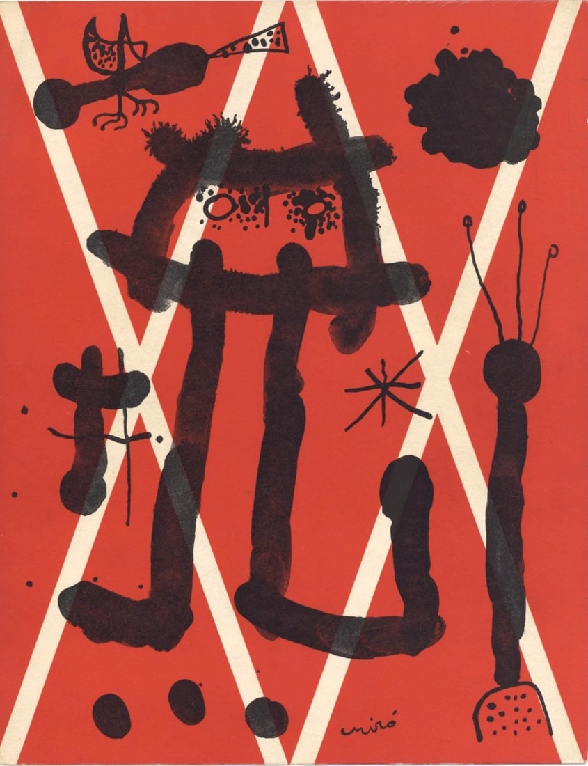 Joan Miro, Composition, XXe siecle, Limited Edition Lithograph: Lithograph on velin paper. Paper Size: 12.5 x 9.75 inches. Excellent condition. Inscription: Unsigned and unnumbered, as issued. Notes: From the volume, XXe Siecle, n deg4, 1954. Published and printed