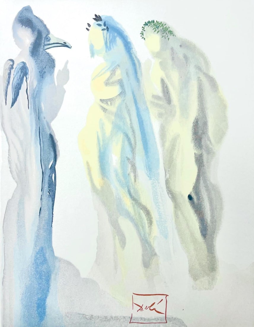 Salvador Dali, Paradies IX (Michler/Lopsinger 1039-1138; Field 189-200), Die Gottliche Komodie,: Woodcut in colors on velin de Rives BFK paper, mounted on velin d'Arches support, as issued. Paper size: 13 x 10.375 inches. Inscription: Signed in the block, and unnumbered, as issued. Catalogue rais