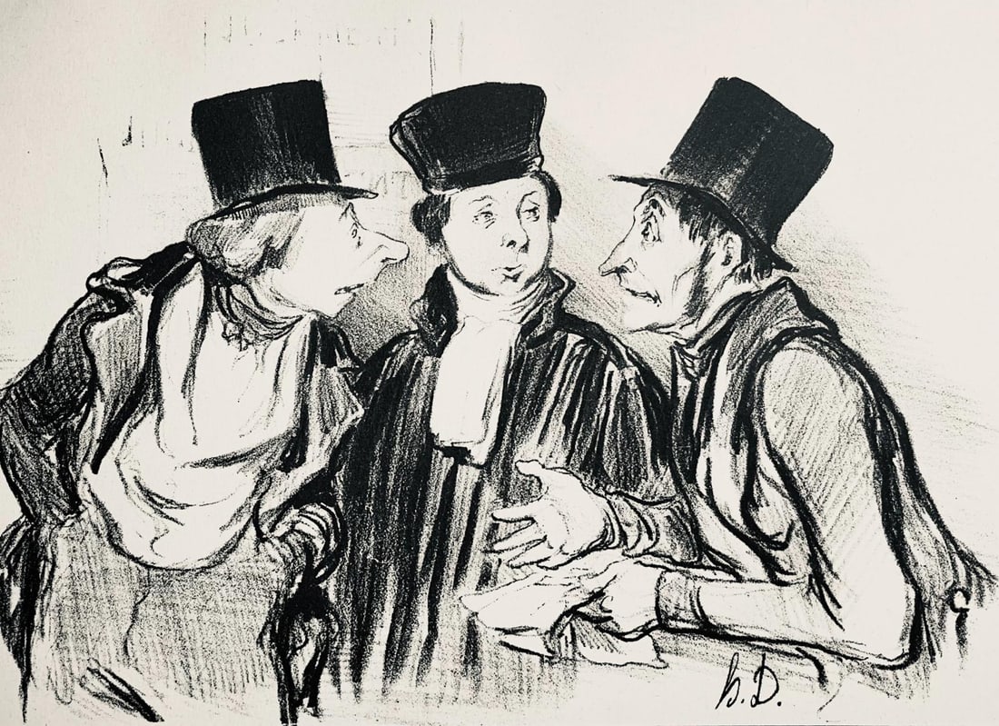 Honore Daumier, Composition, Honore Daumier, Law and Justice, Limited Edition Lithograph: Lithograph on velin paper. Inscription: Unsigned and unnumbered. Paper Size: 10 x 14 inches. Excellent condition. Notes: From the folio, Honore Daumier, Law and Justice, Twenty-Four Lithographs, 1944.