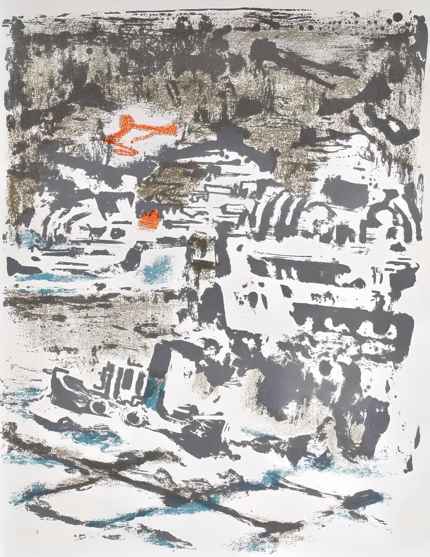 Alexandre Garbell, Composition, Œuvres completes d'Albert Camus, Limited Edition Lithograph: Lithograph on velin d'Arches filigrane paper. Paper Size: 11 x 8.5 inches. Excellent condition. Inscription: Unsigned and unnumbered, as issued. Notes: From the volume, Œuvres completes d'Albert Camu