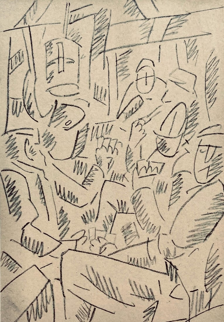 Fernand Leger, Soldats jouant aux cartes, Dessins de Guerre 1915-16, Limited Edition Lithograph: Lithograph, stencil on velin paper. Paper Size: 10 x 7.75 inches. Inscription: Unsigned and unnumbered, as issued. Condition: Very good/excellent, consistent with age. Notes: From the folio, Fernand L