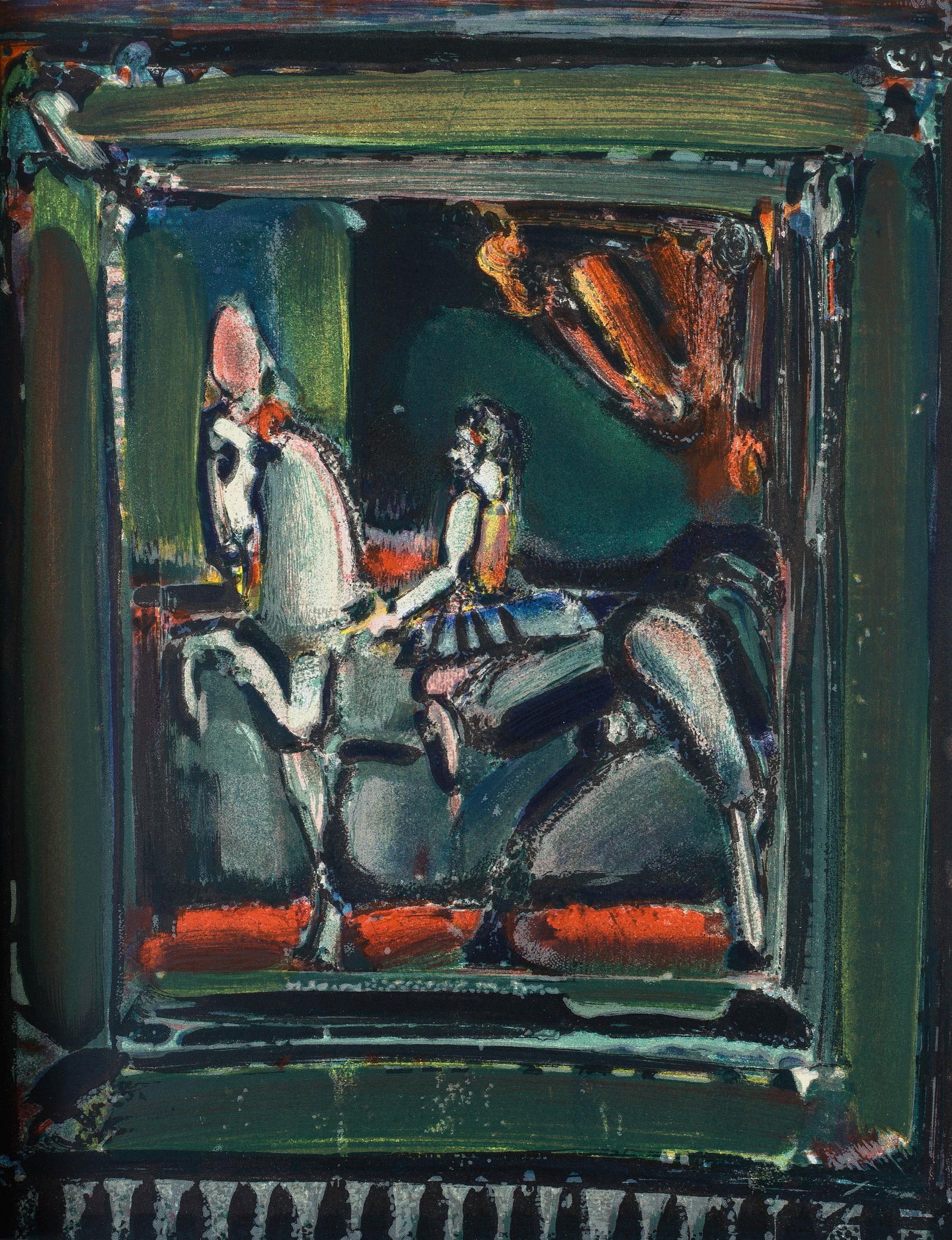 Georges Rouault, Composition, XXe siecle, Limited Edition Lithograph: Lithograph on velin paper. Paper Size: 12.5 x 9.75 inches. Excellent condition. Inscription: Unsigned and unnumbered, as issued. Notes: From the volume, XXe Siecle, Hommage a Georges Rouault, 1971. Pu