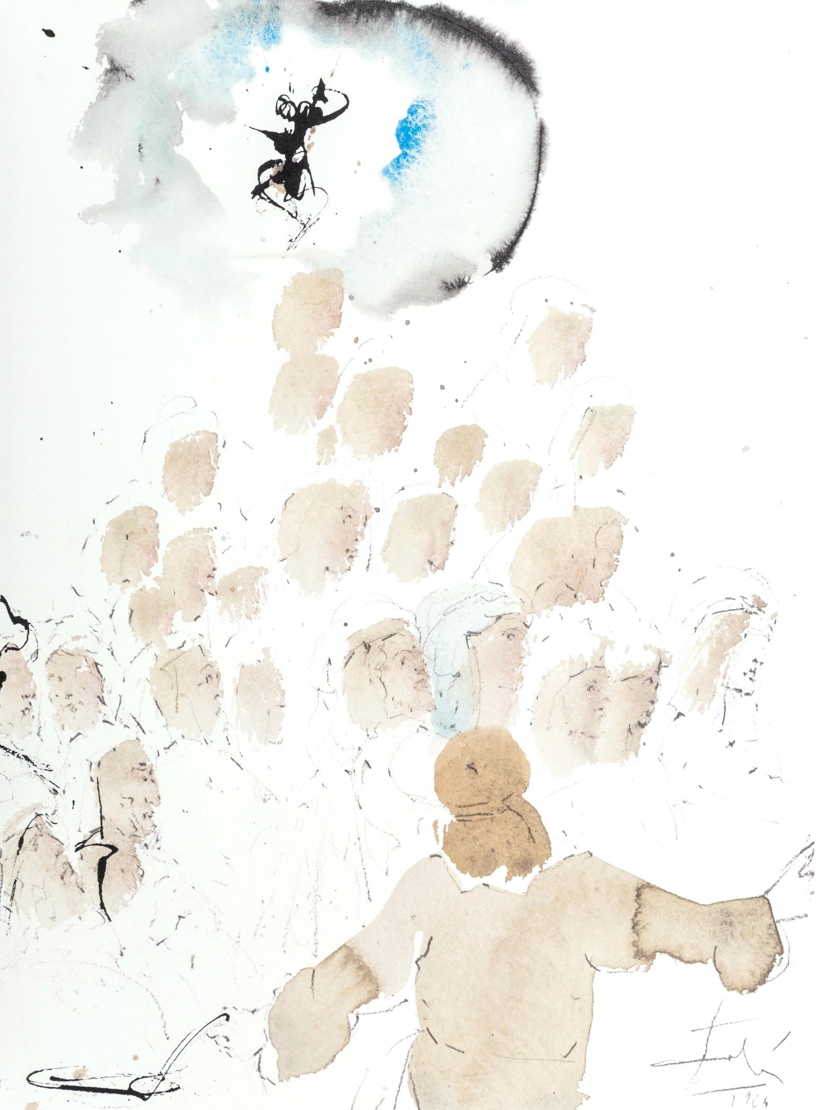 Salvador Dali, Composition (Michler/Lopsinger 1600; Field 69-3), Biblia Sacra, Limited Edition: Lithograph in colors on velin Fabriano charta ex meris pannis "ab alveo" manu fabricata, perlucidis figuris intexta paper. Paper size: 19 x 13.75 inches. Inscription: Signed in the plate and unnumbere