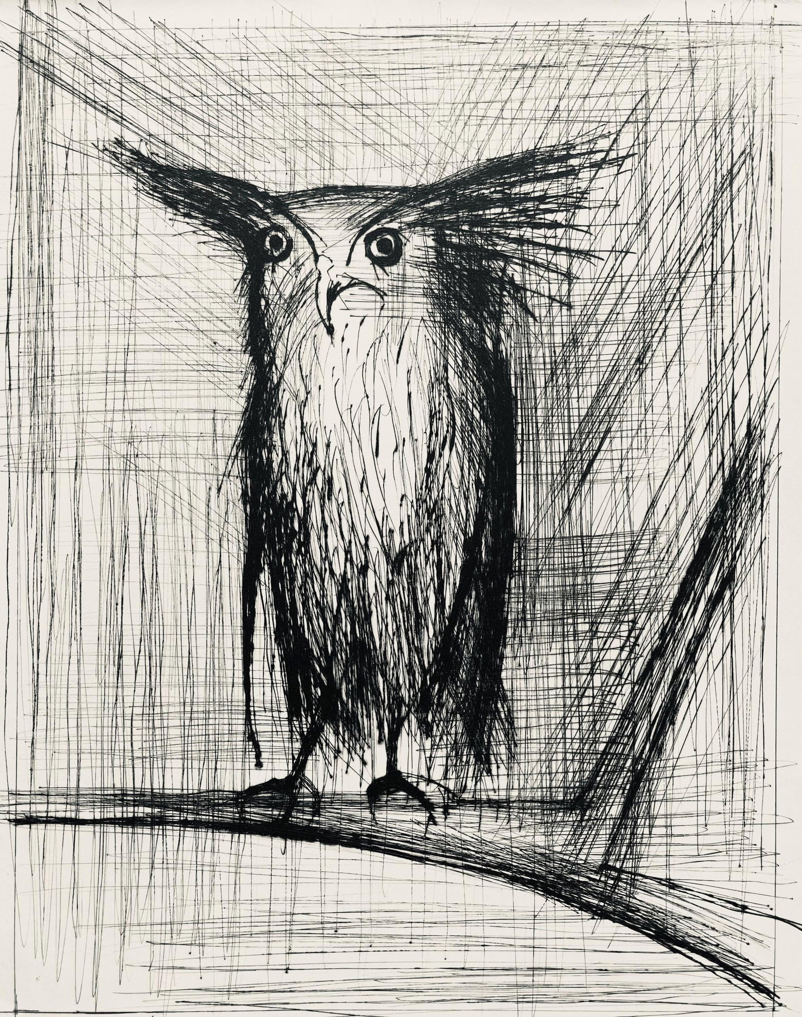 Bernard Buffet, Composition (Reinz 208-222), Voyages Fantastiques, Limited Edition Etching: Drypoint etching on papier de Rives B.F.K. pur fil paper. Paper size: 16.125 x 12.875 inches. Excellent condition. Unsigned and unnumbered, as issued. Notes: From the folio, Voyages fantastiques aux E