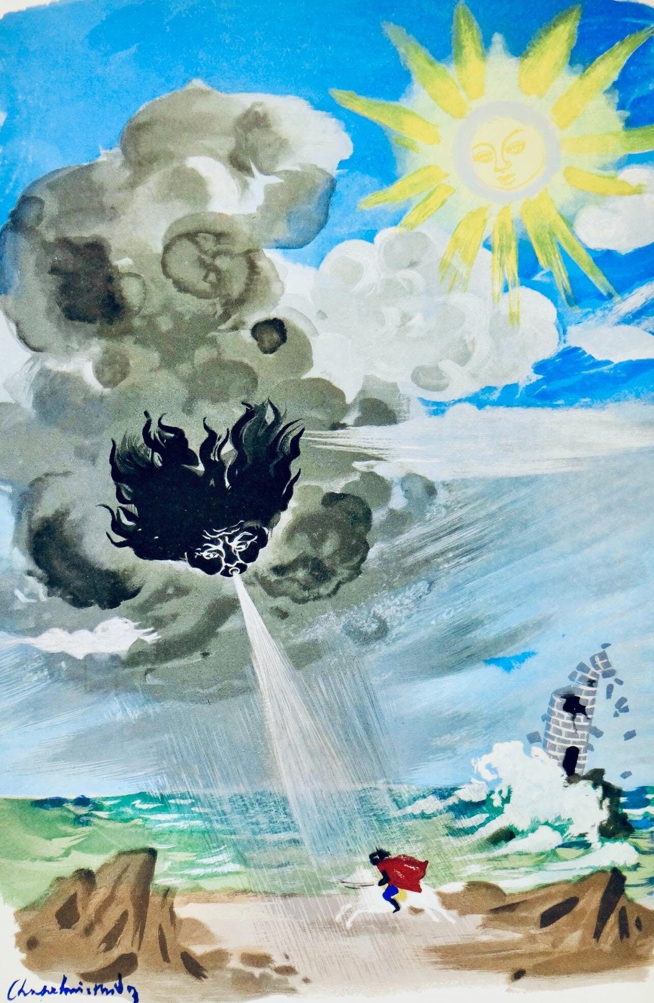 Roger Chapelain-Midy, Phebus et Boree, Vingt fables de La fontaine, Limited Edition Woodcut: Woodcut on velin d'Arches paper. Paper size: 15 x 10.75 inches. Excellent condition. Inscription: signed in the plate and unnumbered, as issued. Notes: from the folio, Vingt fables de La fontaine, 196