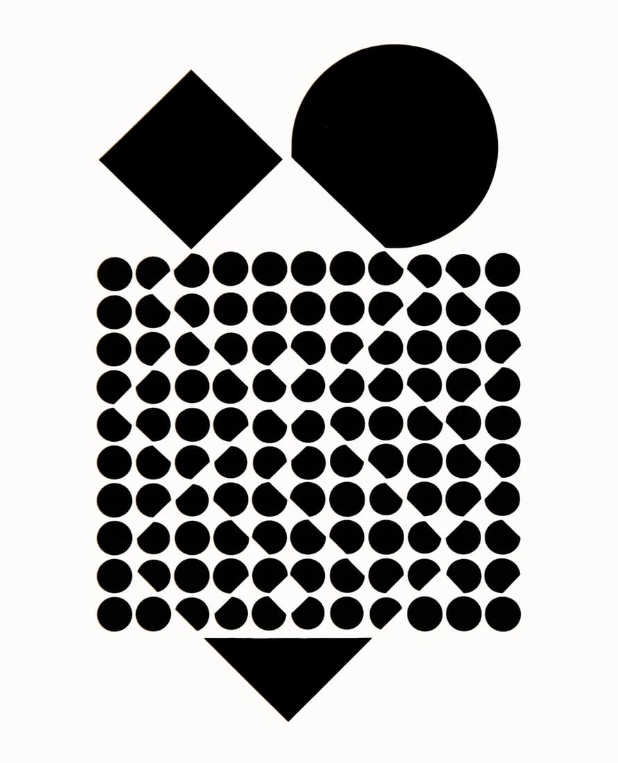 Victor Vasarely, Composition, Corpusculaires, Limited Edition Heliogravure: Heliogravure on 280 gm M2 gloss paper. Paper Size: 11.61 x 9.25 inches. Excellent condition. Notes: From the folio, Corpusculaires, 1973. Published and printed by Editions du Griffon, Neuchatel, Switz