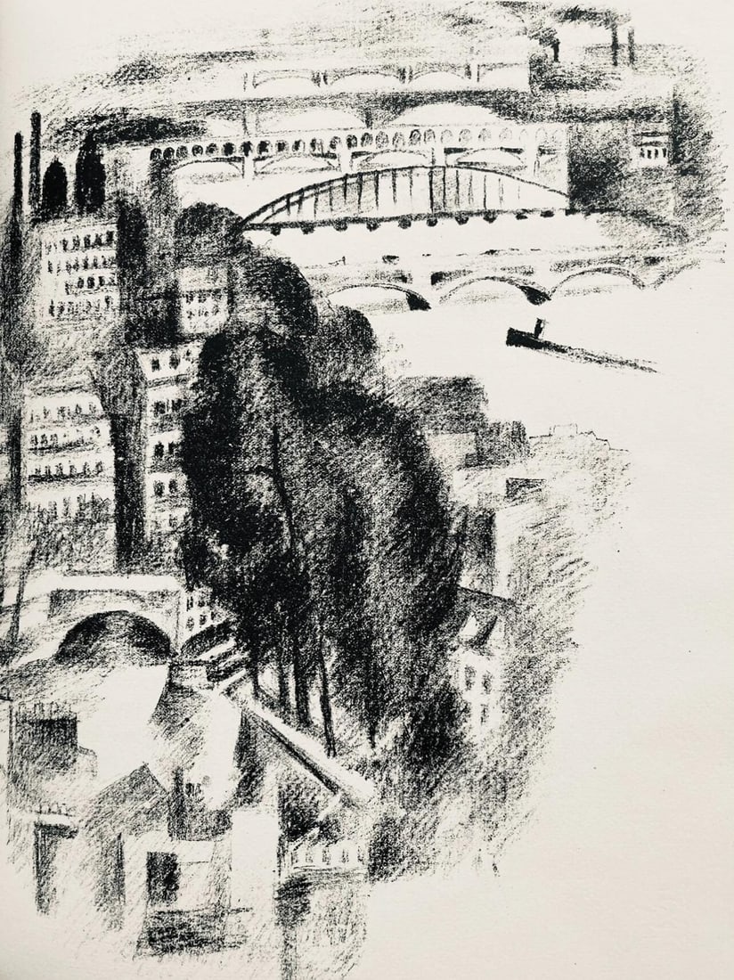 Robert Delaunay, Ponts et passerelle de Passy (Habasque 720-728), Allo! Paris!, Limited Edition: Lithograph on velin d'Arches paper. Paper Size: 11 x 9 inches. Excellent condition. Inscription: Unsigned and unnumbered, as issued. Notes: From the volume, Allo! Paris!, 1926. Published by Editions d