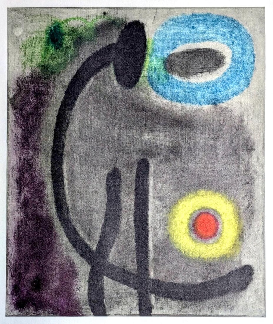 Joan Miro, Composition (Cramer 105), Femmes, Limited Edition Heliogravure: Heliogravure on velin d'Arches paper. Paper size: 22.0079 x 17.8 inches. Excellent condition. Unsigned and unnumbered, as issued. Notes: From the folio, Joan Miro, Femmes, 1965. Published by Maeght Ed